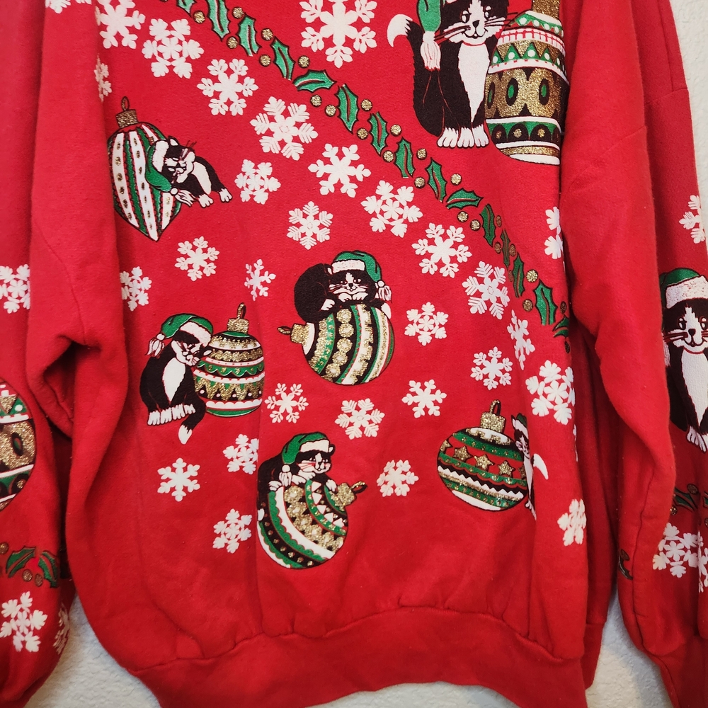 Vintage 1990 Nut Cracker Kitten Sweater Christmas Red Holiday Sweatshirts 42 - Picture 5 of 15